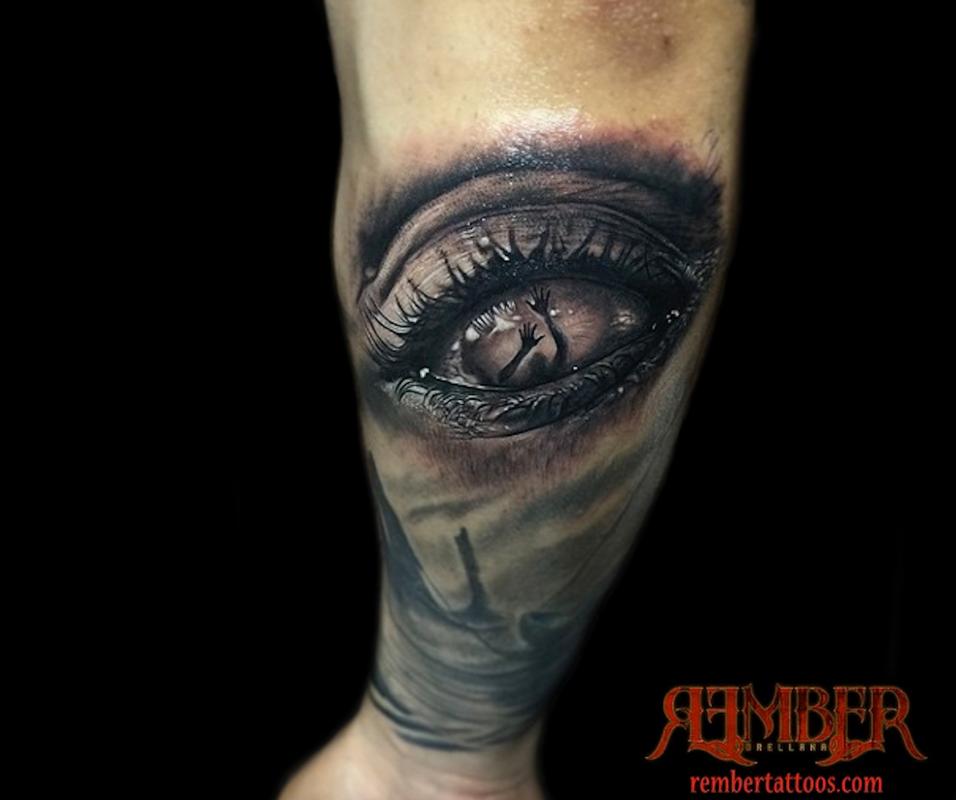 Hyperrealism Eye done in black and grey by Rember, Dark Age Tattoo